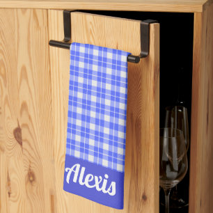 Blue and White Plaid Kitchen Towel