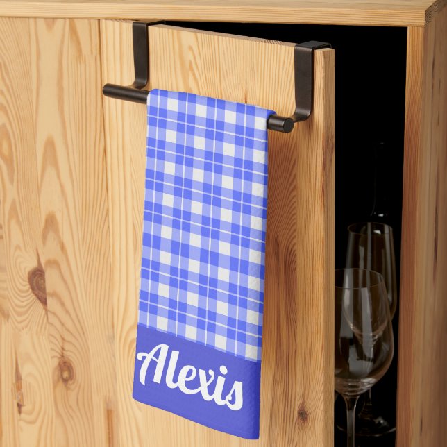 Blue and White Plaid Kitchen Towel (Thirds Fold)