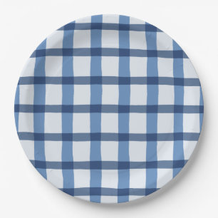 Blue and White Plaid Pattern Paper Plate