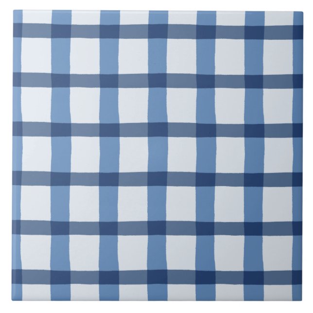 Blue and White Plaid Pattern Tile (Front)