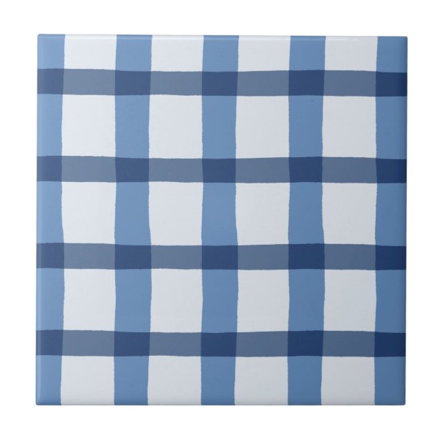 Blue and White Plaid Pattern Tile (Front)