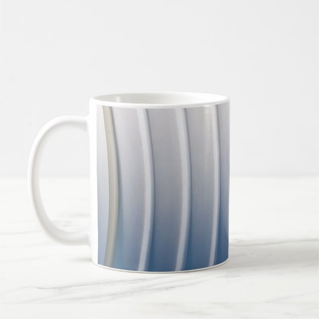 Blue and white plastic container coffee mug (Left)