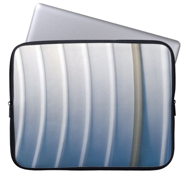 Blue and white plastic container laptop sleeve (Front)