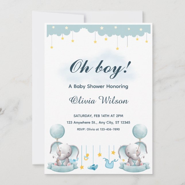 Blue and White Playful Baby Shower Invitation (Front)