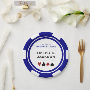 Blue and White Poker Chip Las Vegas Wedding Paper Plate