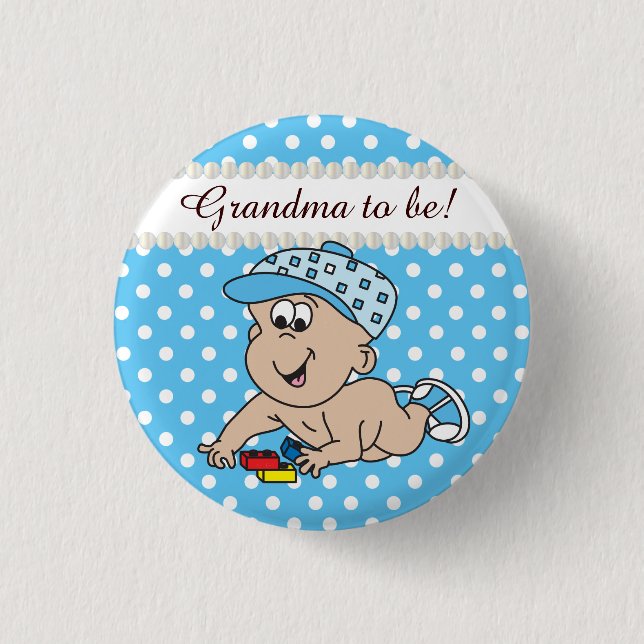 Blue and White Polka Dot | Baby Boy 1 Inch Round Button (Front)