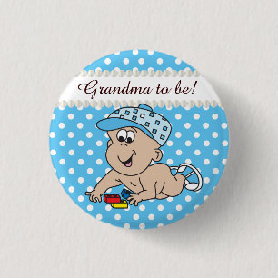 Blue and White Polka Dot   Baby Boy 1 Inch Round Button