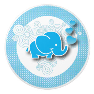 Blue and White Polka Dot Elephant Ceramic Knob