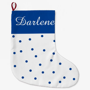 Blue and White Polka Dot Large Christmas Stocking