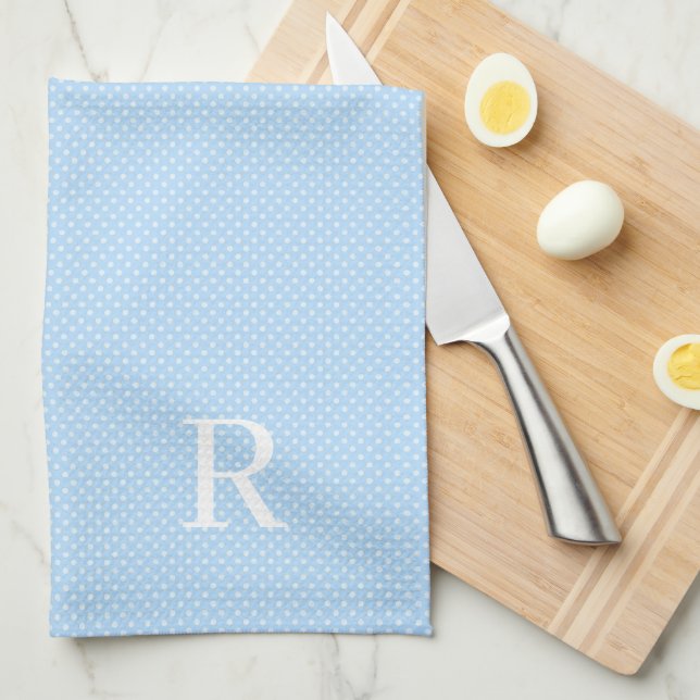 Blue and White Polka Dot Monogrammed Kitchen Towel (Quarter Fold)