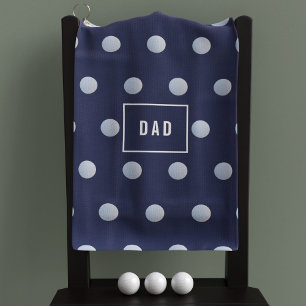 Blue and White Polka Dot Pattern Dad Monogram Golf Towel