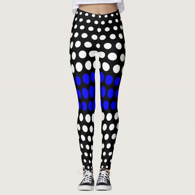 Blue and White Polka Dot Pattern Leggings (Front)