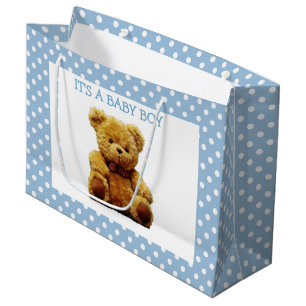 Blue and white polka dot teddy bear  large gift bag
