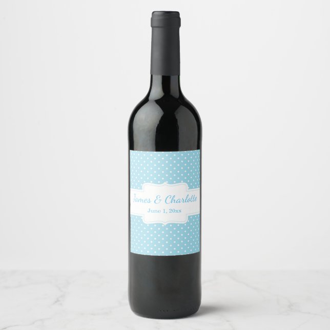 Blue and White Polka Dot Wine Label (Front)