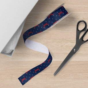 Blue and White Polka Dot with Red Ribbon Satin Ribbon