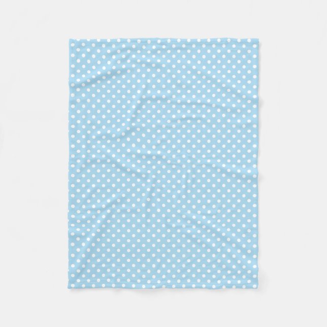 Blue and white polka dots pattern fleece blanket (Front)
