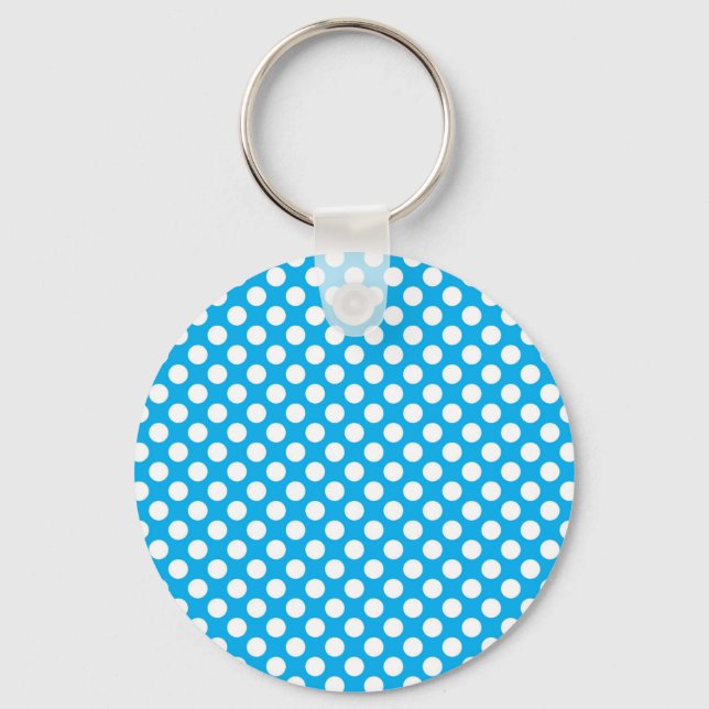 Blue and white polka dots pattern keychain (Front)