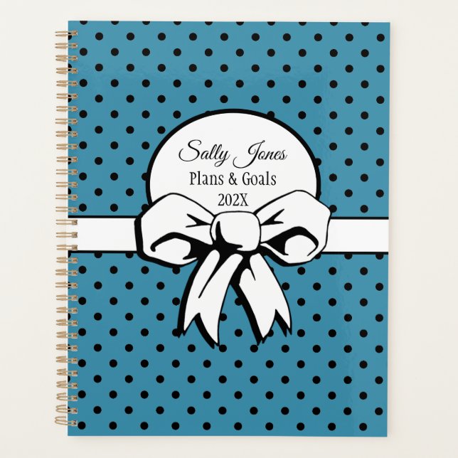 Blue and White Polka Dots with Bow Personalized Planner (Front)