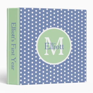 Blue and White Polka Dots With Green Monogram Binder