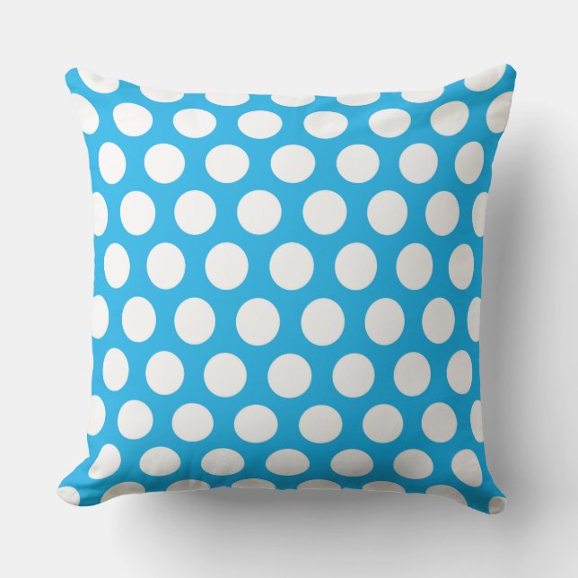 Blue and White Polka Dotted Outdoor Pillow (Front)