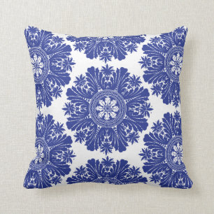 Blue and White Porcelain Baroque Throw Pillow