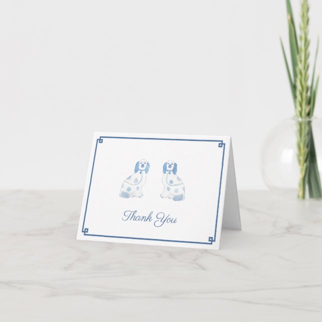 Blue And White Pottery Spaniels Fireplace Dogs Thank You Card (Front)