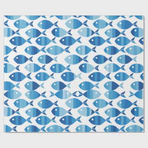 Blue and White Preppy Coastal Fish Wrapping Paper