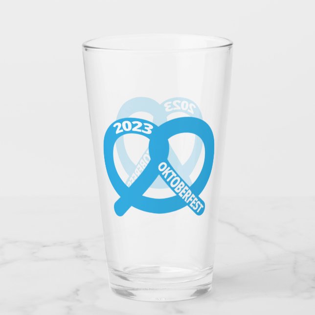 Blue and White Pretzel Brezel Oktoberfest 2023 Glass (Front)