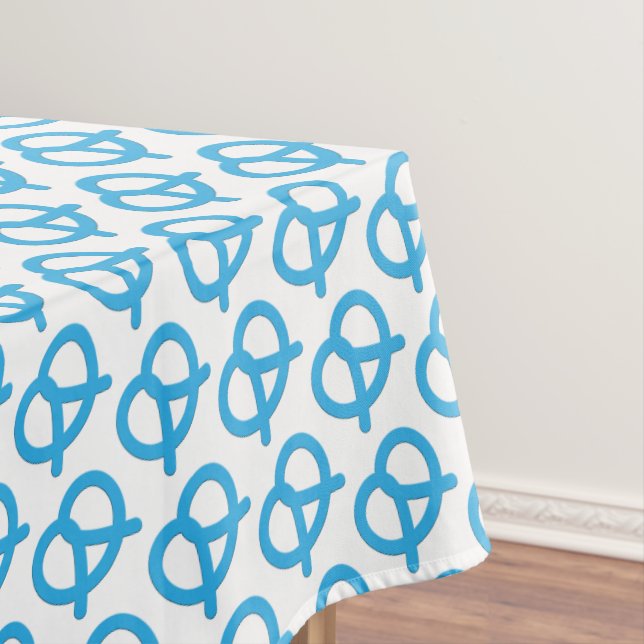 Blue and White Pretzel Pattern German Oktoberfest Tablecloth (In Situ)