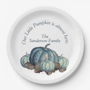 Blue and White Pumpkin Baby Shower Paper Plate