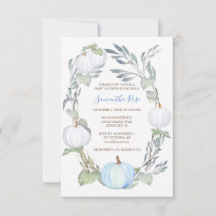 Blue and WHITE PUMPKIN Greenery BABY Shower Invite