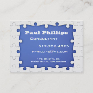 Blue and white Puzzle Piece Business Cards