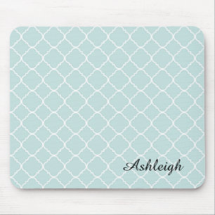Blue and White Quatrefoil Mouse Pad