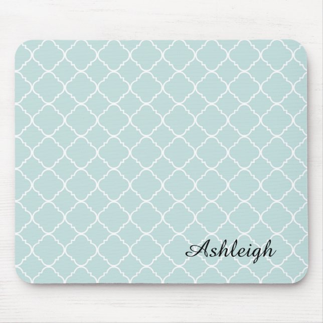 Blue and White Quatrefoil Mouse Pad (Front)