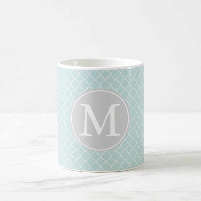 Blue and White Quatrefoil Pattern Monogram Coffee Mug (Center)