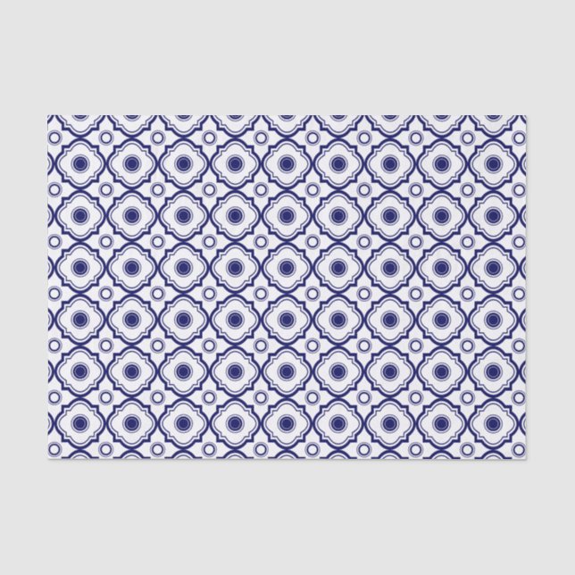 Blue And White Quatrefoil Pattern Tissue Paper (Front)