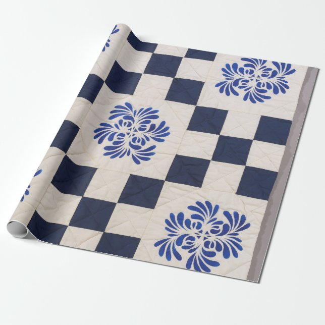 Blue and white quilt wrapping paper (Unrolled)