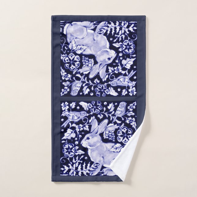 Blue and White Rabbit Bird Bath Hand Towel Dedham (Hand Towel)