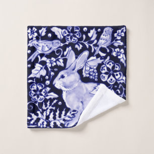 Blue and White Rabbit Bird Bath Wash Cloth Dedham
