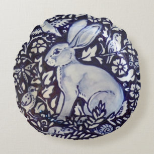 Blue and White Rabbit Hare Bird Mouse Snail Pillow
