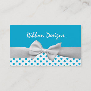 Blue and white ribbon and polka dots business card