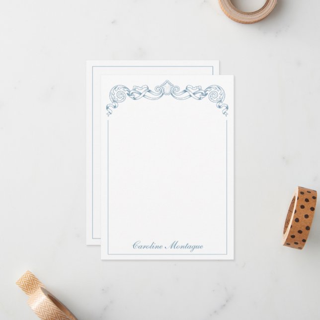 Blue and White Ribbon Crest Frame Personalized Card (Front/Back In Situ)