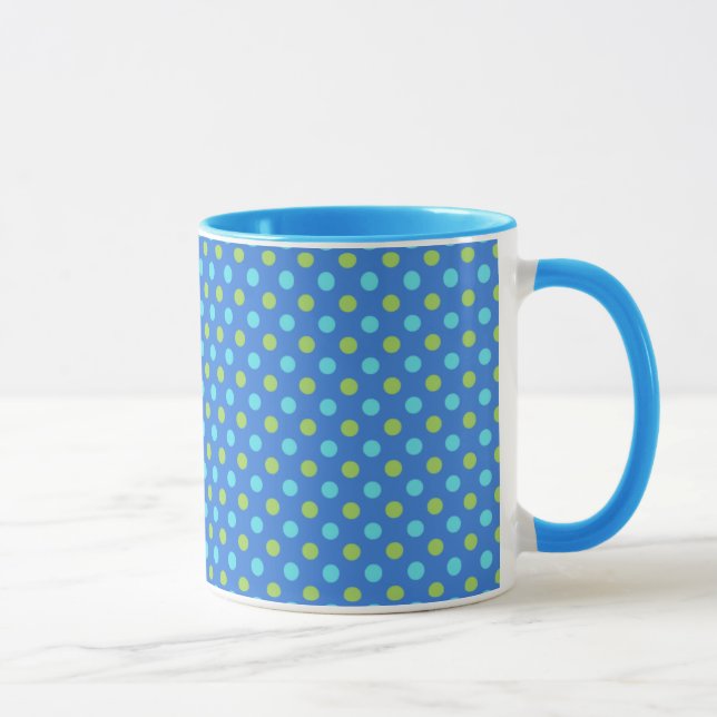 Blue and White Ringer Mug, Blue Moons Polka Dots Mug (Right)