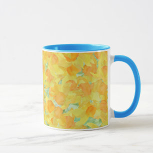Blue and White Ringer Mug, Golden Daffodils Mug