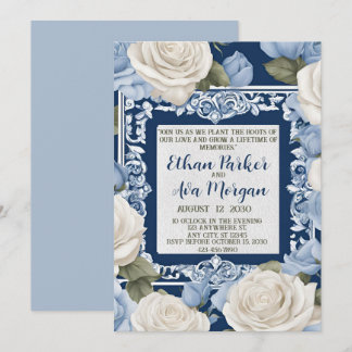 Blue and White Rose Wedding Design Invitation