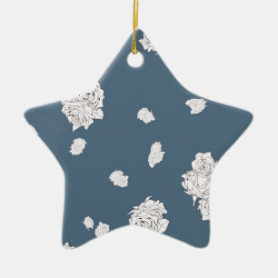 Blue and White Roses Ceramic Ornament