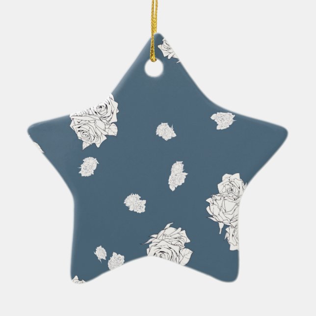 Blue and White Roses Ceramic Ornament (Front)