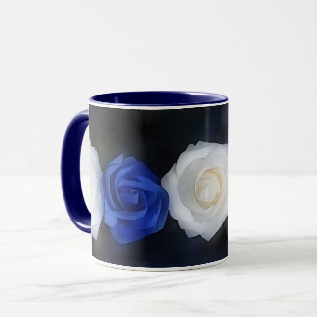 Blue and White Roses Flower Art Mug Cup (Front Left)