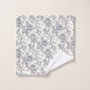 Blue and white roses flower country wash cloth