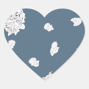 Blue and White Roses Heart Sticker